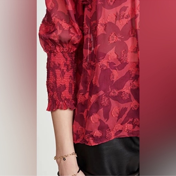 Joie Jamila Red Punk Silk Blouse Top Hibiscus Semi Sheer Size Small - Picture 4 of 14